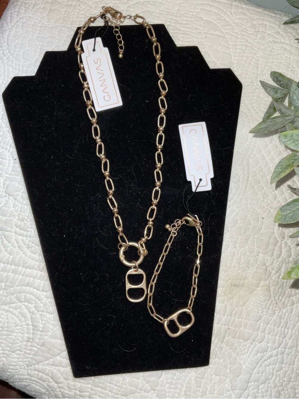 Bella Canvas Gold Chain Necklace and Bracelet Set with Loop Pendants